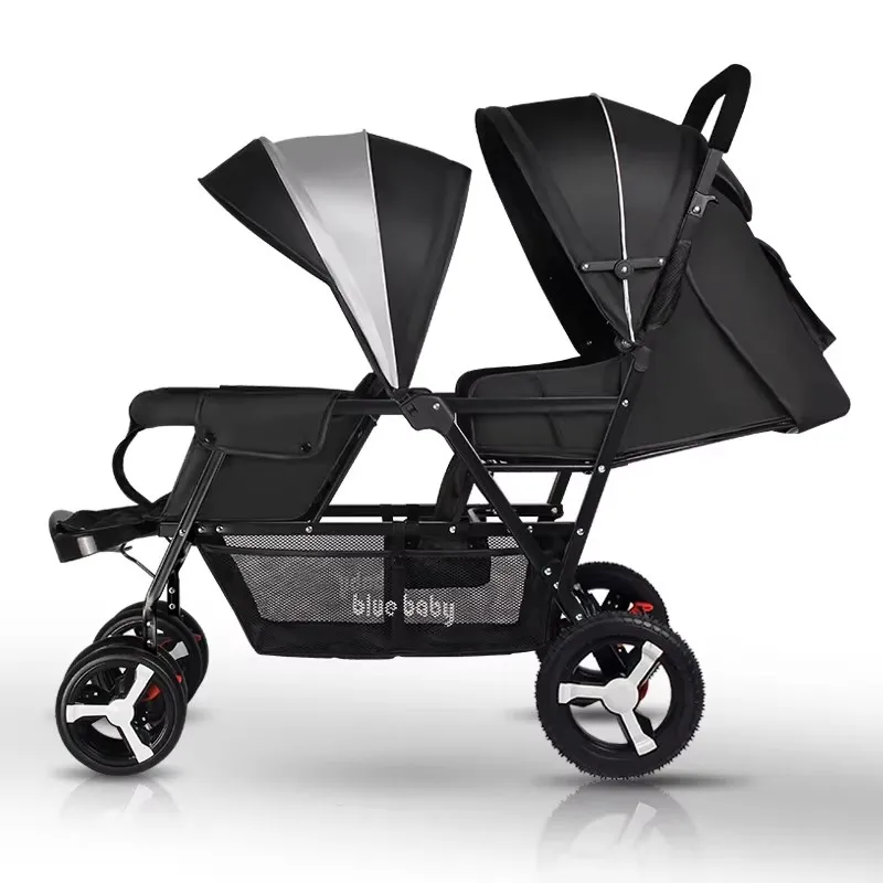 High Landscape Twin Baby Stroller Lightweight Foldable Can Sit and Lie Down Two Child Twin Baby Bb Stroller