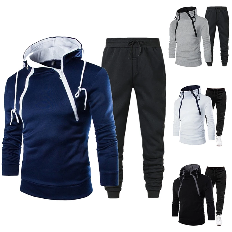 Men Tracksuits Set Spring Autumn Long Sleeve Hoodie Zipper Jogging Trouser Patchwork Fitness Run Suit Casual Clothing Sportswear