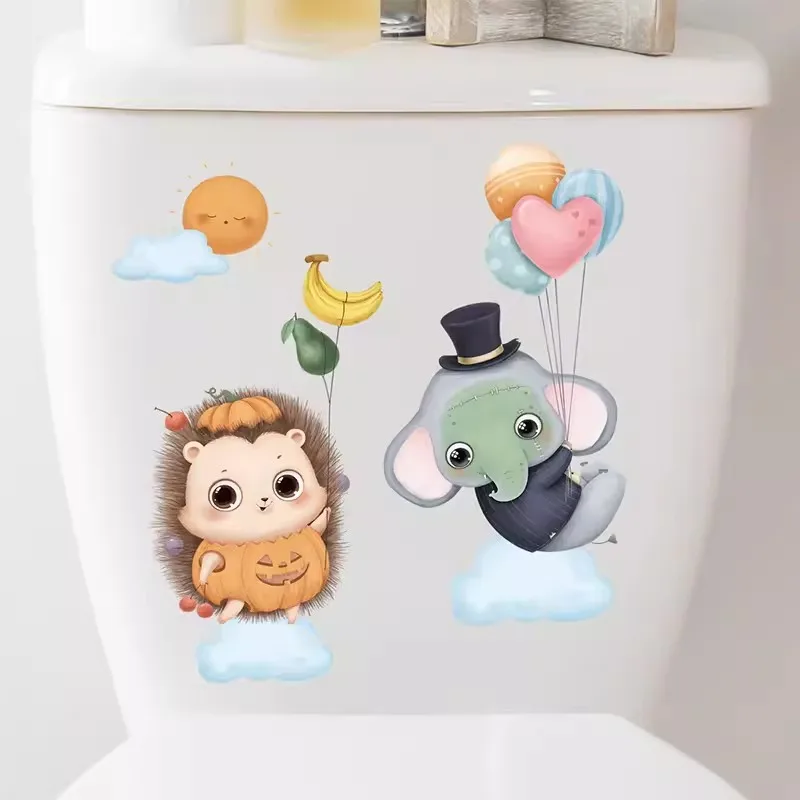 M467 The Elephant And The Hedgehog Toilet Stickers Cartoon Child Urination Toilet Coperchio Wc Door Sticker Decor Paper Household