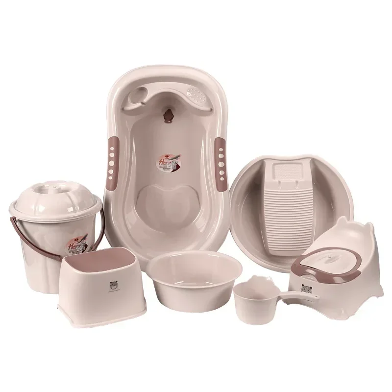 Highly Durable Bathtub Set, 7 Piece Set Plastic Bath Set with Non-Slip Tub and Toddler Bath Seat, Gift
