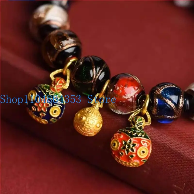652F Stilvolles Armband mit grauen Glasperlen chinesischen Stil, Vintage-Gold, Schlucktier – Detail 9