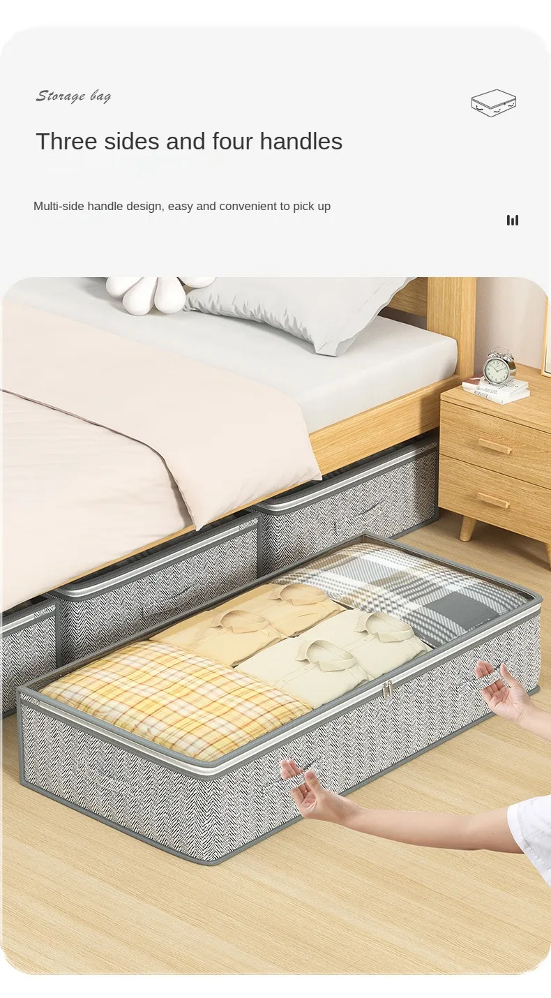 Description Picture 6 of item1/3/5PCS Clothes Quilt Storage Bag Underbed Organizer Large Capacity Quilt Storage Box Foldable Storage Bag Dust Tote