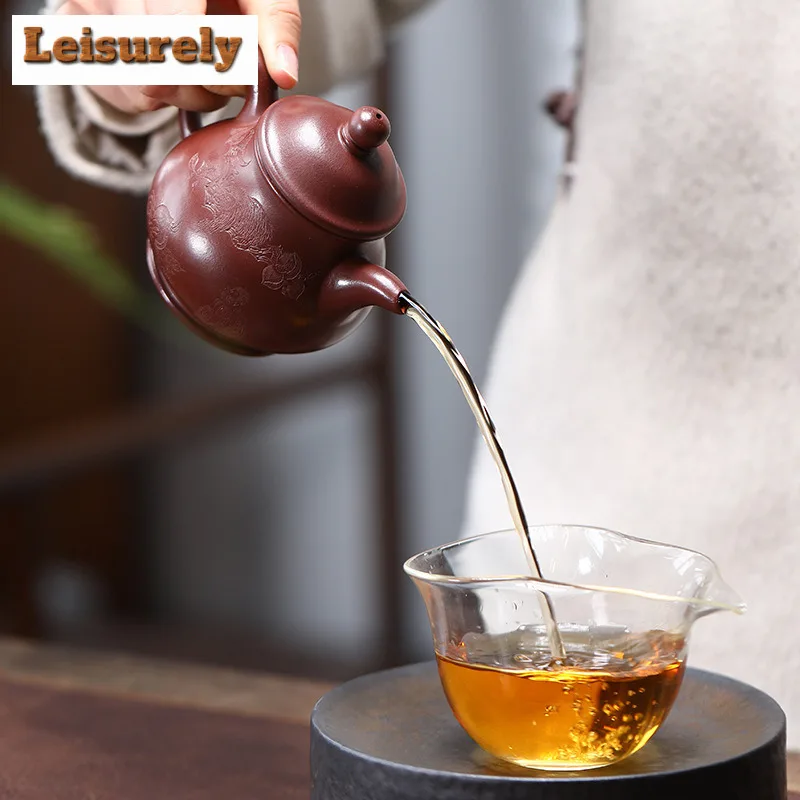 200ml Handmade Yixing Purple Clay Teapots Handmade Pan Pot Raw Ore Purple Mud Kettle Zisha Tea Set Ornaments Drinkware Supplies