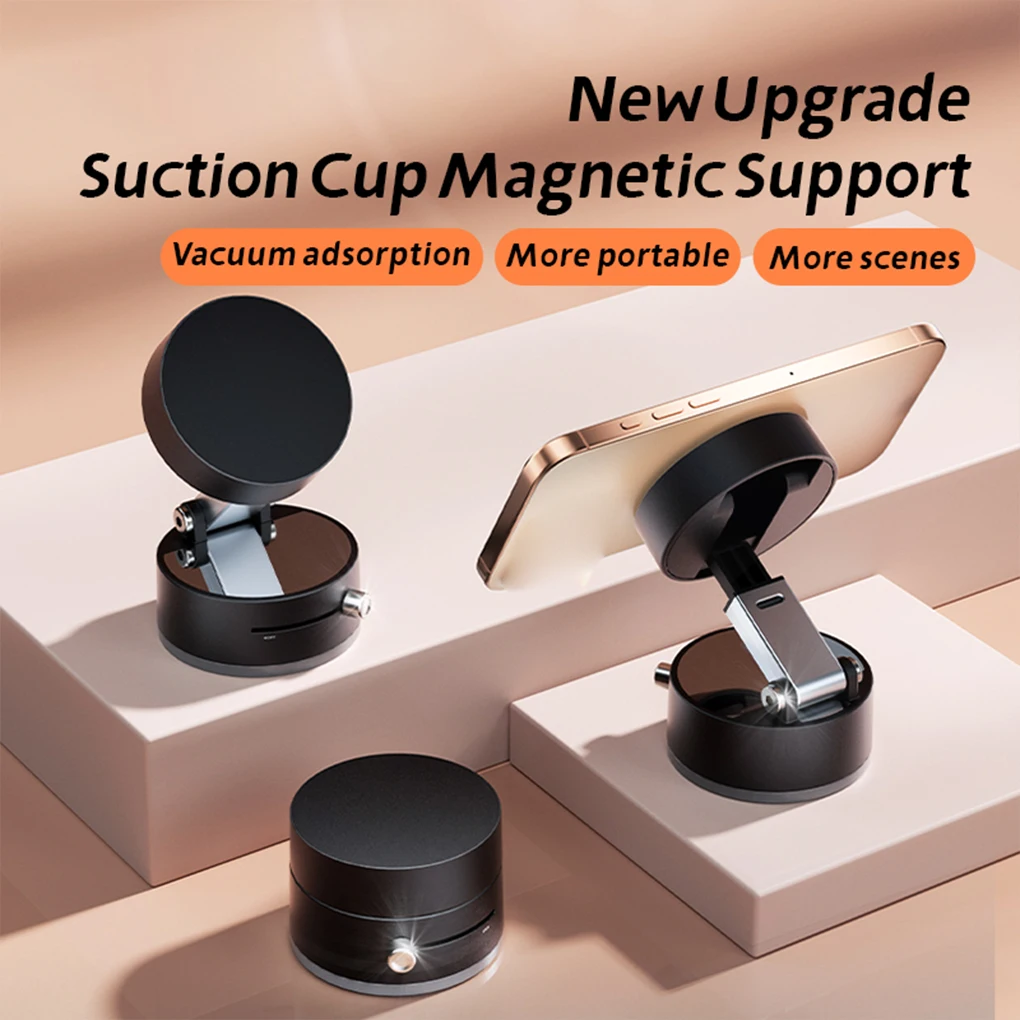 Mini Portable Metal Rotating Car Mount Phone Holder Vacuum Magnetic Suction Cup Folding Swivel Stand 360° Rotation Phone Holder