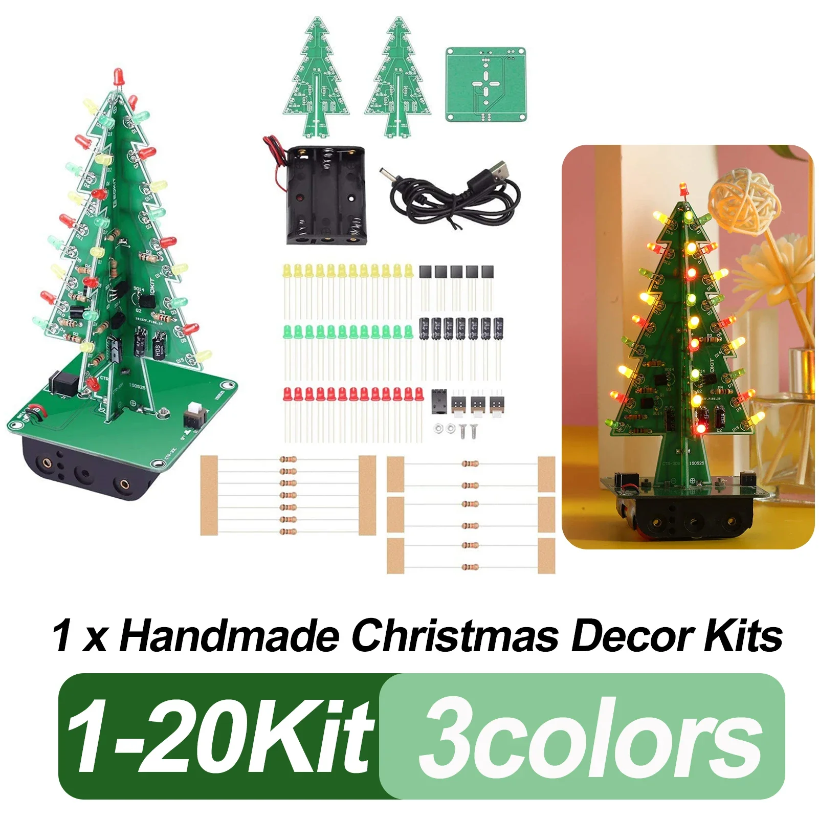 SolderingPracticeKitDIY3DChristmasTree3PCBLowerEnergy