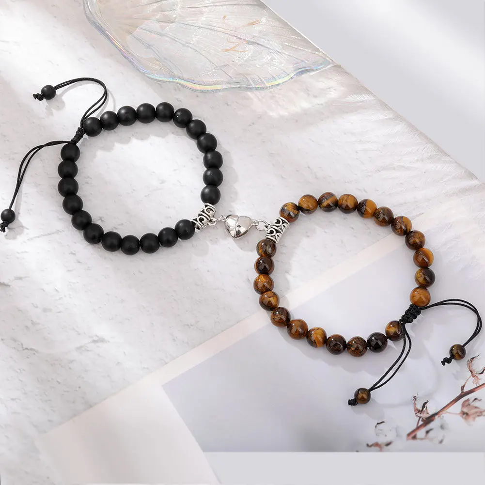 Magnet Couple Bracelets Woman Men Romantic Heart Matching Lovers Natural Stone Beads Yoga Bracelet Valentine Gift Jewelry