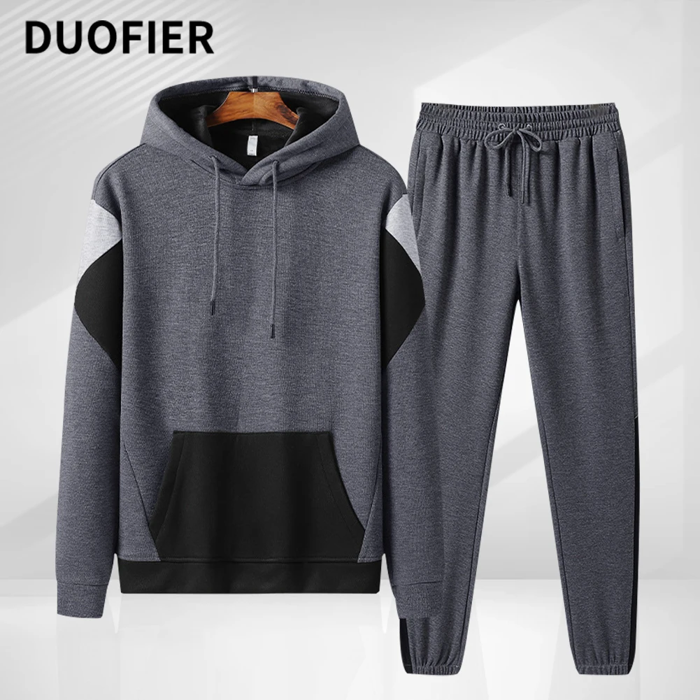 

Autumn Winter Fleece Men's Set Patchwork Pocket Hoodies + Sweatpants Loose Two Piece Sets Casual Sports Suit 2023 New Tracksuit