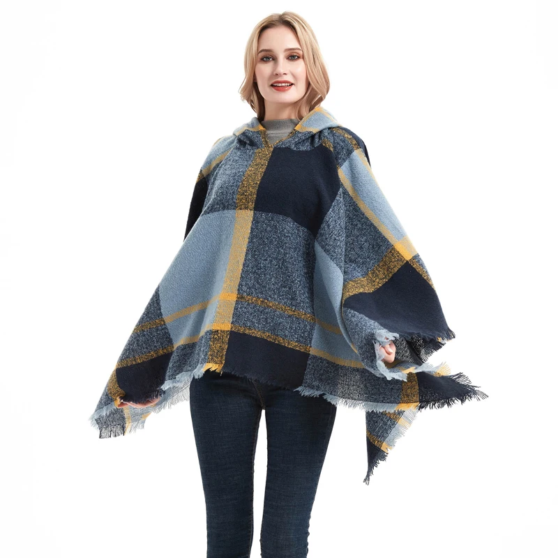 CHENKIO Womens Knitted Scarf Sweater Fashionable Cape Autumn Shawl Poncho Pullover with Hood Shawl for Women Winter Luxury Capes shawl with real natural fox fur collar and hood half sleeve cuffs with belt 220614 furry 2023 new 100%wool belt women outerwear