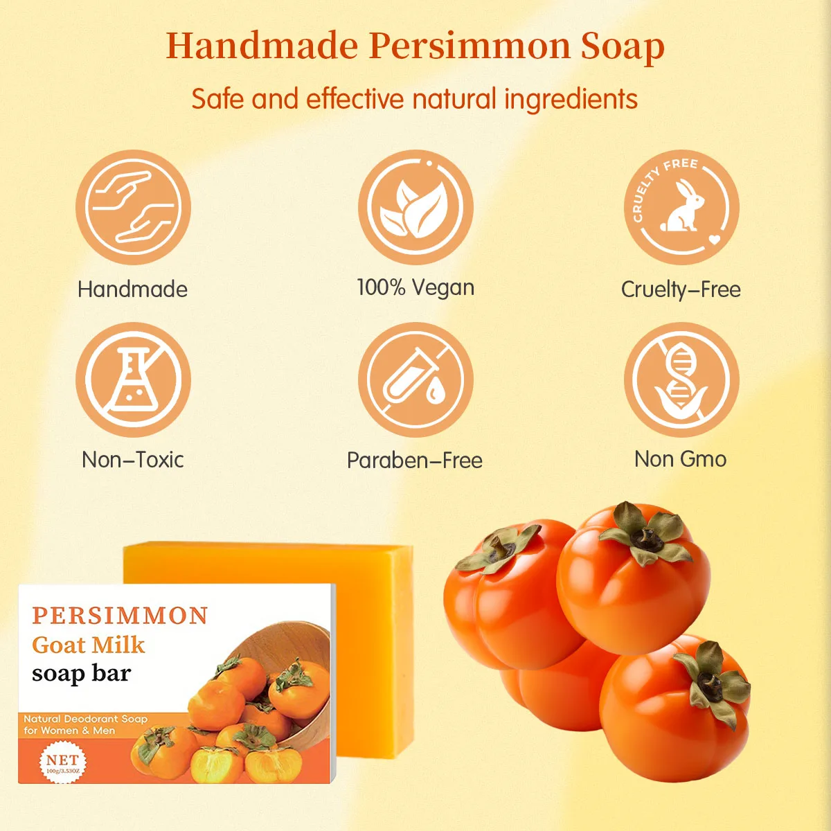 Persimmon Soap Bar Body Odor Control Purifying Deodorizing Face Body Wash Eliminating Odor Great Skin