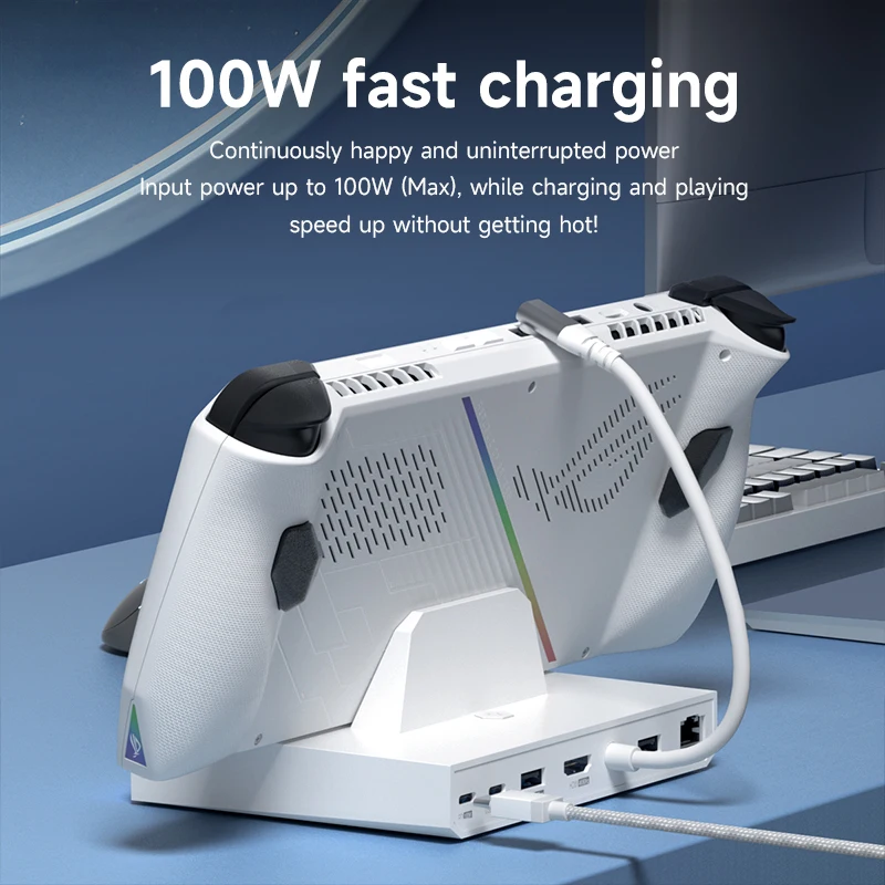 Hagibis ROG Ally/Steam Deck/스위치/OLED Dock 6 in 1 범용 도킹 스테이션(4K HDMI 2.5G RJ45 100W PD RGB 라이트 USB C 허브 포함)