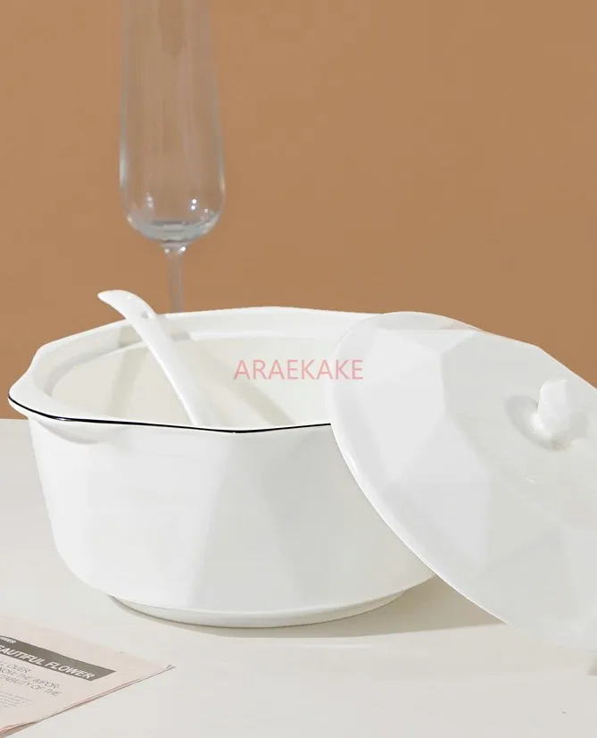 10.5-inch ceramic large pot, household thickened diamond soup pot with lid, soup spoon, Nordic creative double ear stew pot