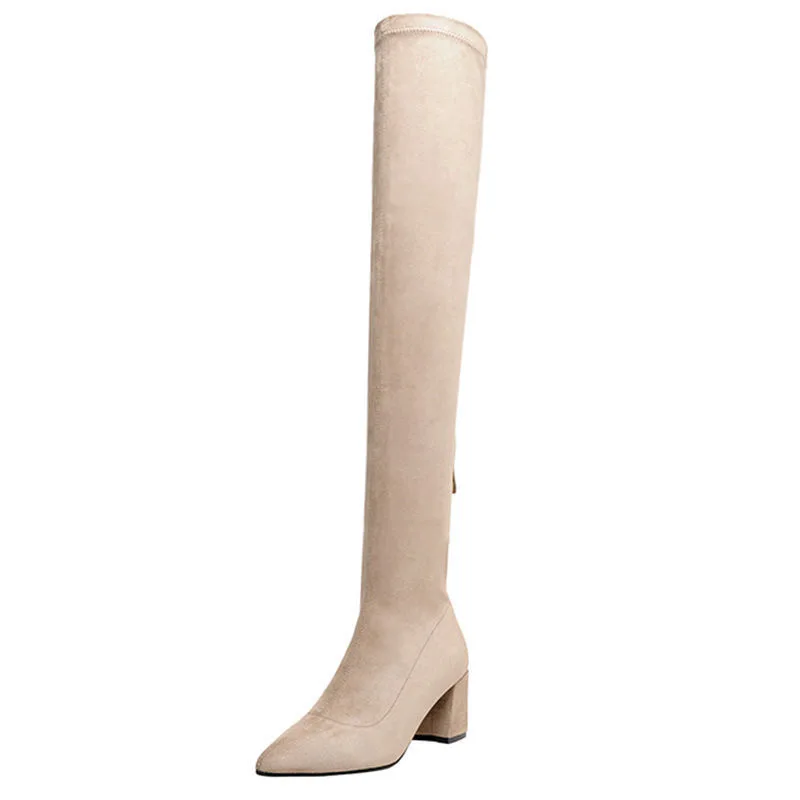 Sexy High Boots Women Winter Fashion Over The Knee Warm Botas Mujer Suede Back Zipper Pumps Sock Shoes High Heels Boots women high heel boots