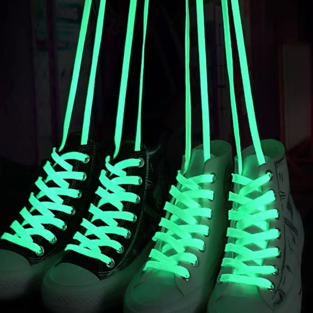 1Pair luminous shoelaces flat suitable for all shoes fluorescent reflective waterproof elastic