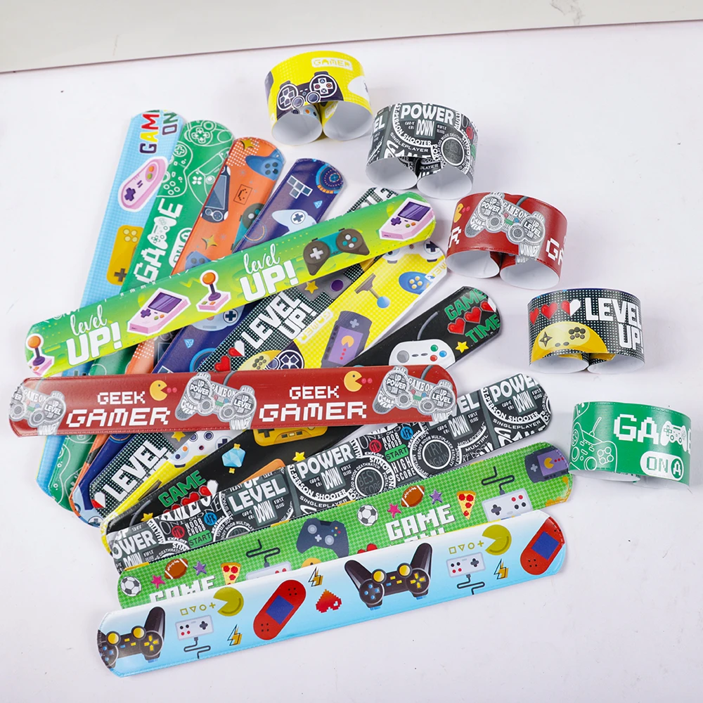 Party Toys 12pcs Video Game Theme Party Favors Game on Slap Bracelets Wristband Toys For Kids Boy Birthday Party Guests Gift Pinata Filler