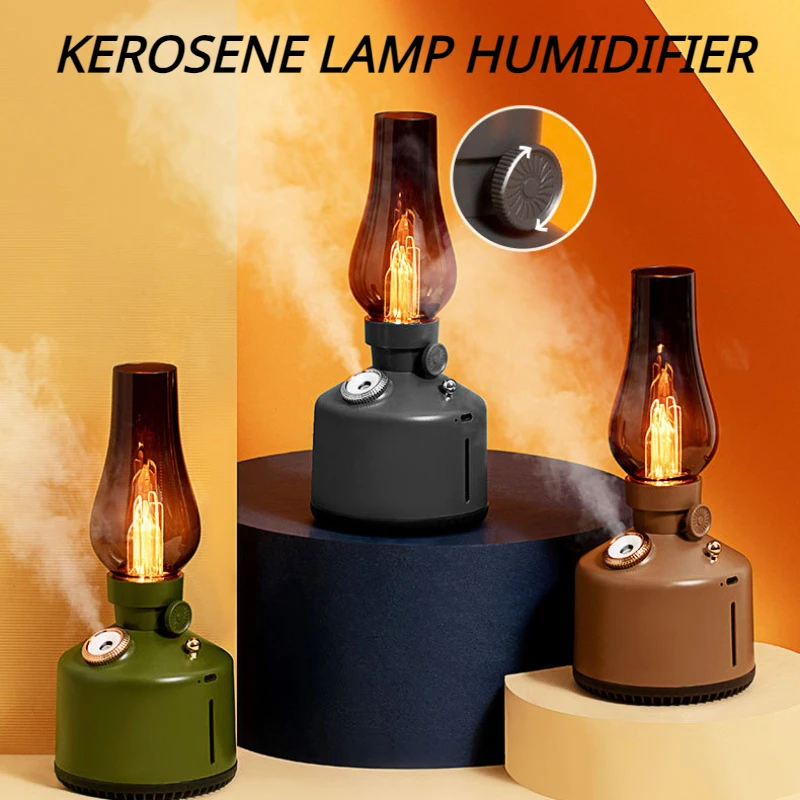 Retro Air Humidifiers Kerosene Lamp Time Humidifier Mute 260ML Essential Oils Diffuser Wireless Aroma Diffuser For Home Bedroom
