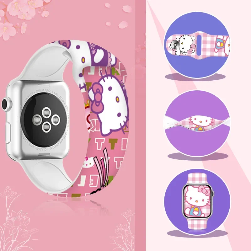 Sanrio Hello Kitty Silicone Strap for Apple Watch Band 49mm 44mm 45mm 42 41 40 38mm Watchband Bracelet Belt IWatch Series 8 7 6