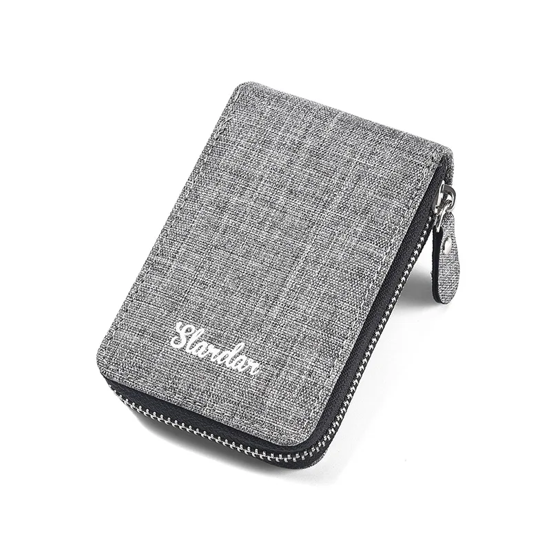 Large capacity small card bag men's canvas cover with multiple card slots, anti ultra-thin demagnetization certificate bag clip