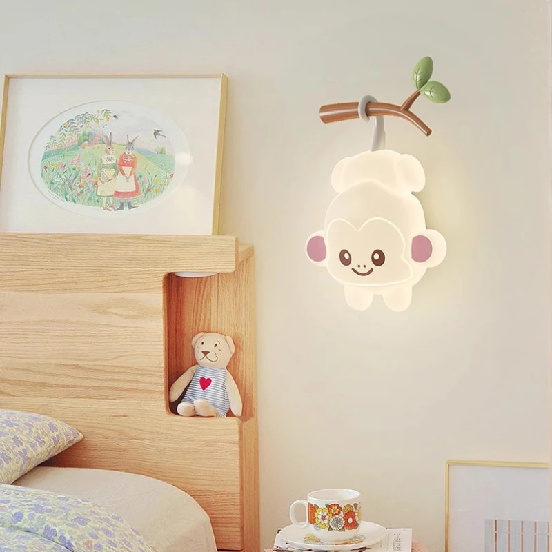 

Cute Children's Room Wall Lights LED Little Monkey Bear Lamp Modern Warm Nursery Little Boy Girl Bedroom Bedside Wall Lights