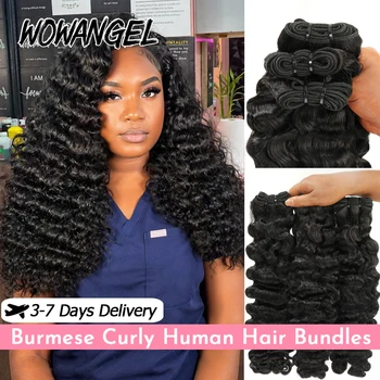 WOWANGEL Fasci di capelli ricci birmani 100% veri capelli umani, trama nera naturale per cucire, 1/3/4 fasci di extension per capelli, capelli brasiliani