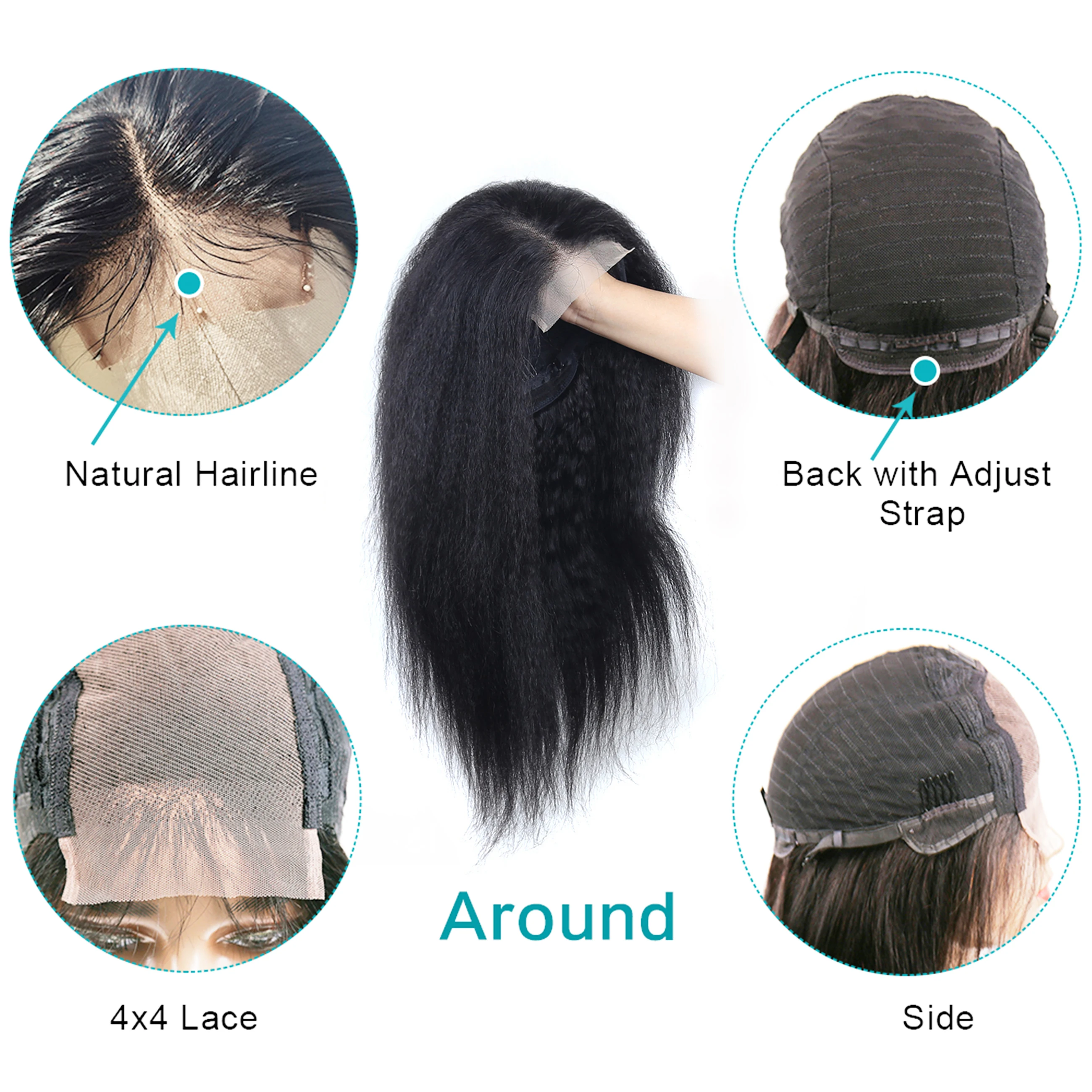 Malaysian Kinky Straight Wigs Human Hair Lace Frontal Wig 4x4 Lace Closure Wig For Black Women 13x1 T Part Pre Plucked