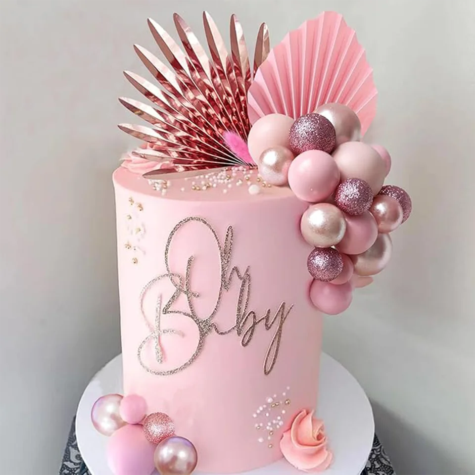 Fleurs Palmier Dorées Décorations Gâteaux OWill - 41 Pièces Feuilles Palmier Dorées Et Fleurs - Fêtes Et Mariages Accessoires Pâtisserie