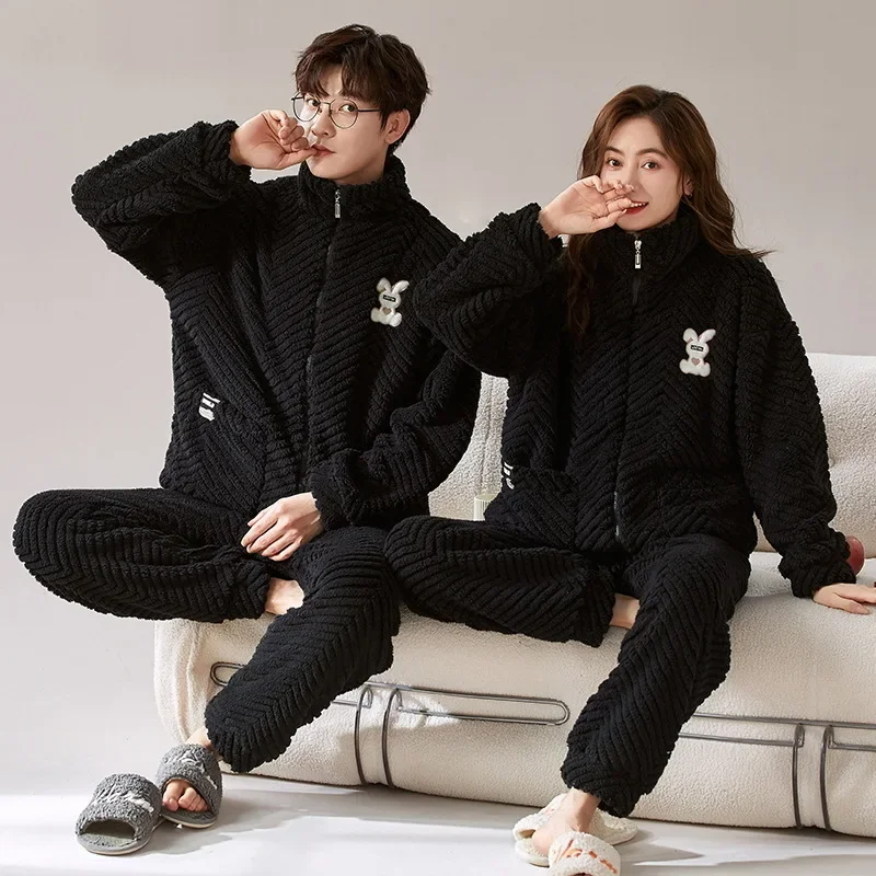 Sleepwear Men Pajamas Women Pajama Sets Couple Pajamas Autumn Winter Warm Flannel Big Size Loungewear Nightwear Kawaii Clothing