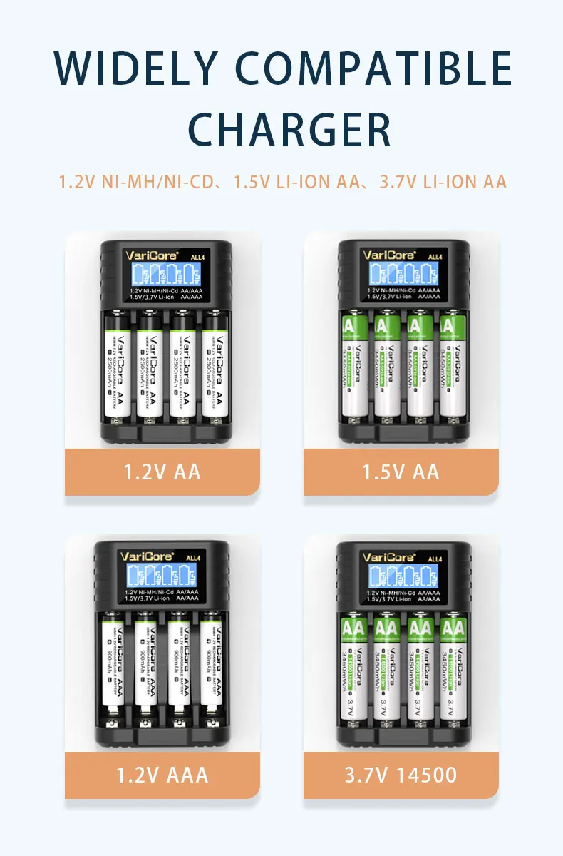 4-slots ALL4 LCD Smart Battery Charger for AA AAA 1.2v Ni-MH ni-cd 1.5v Lithium
