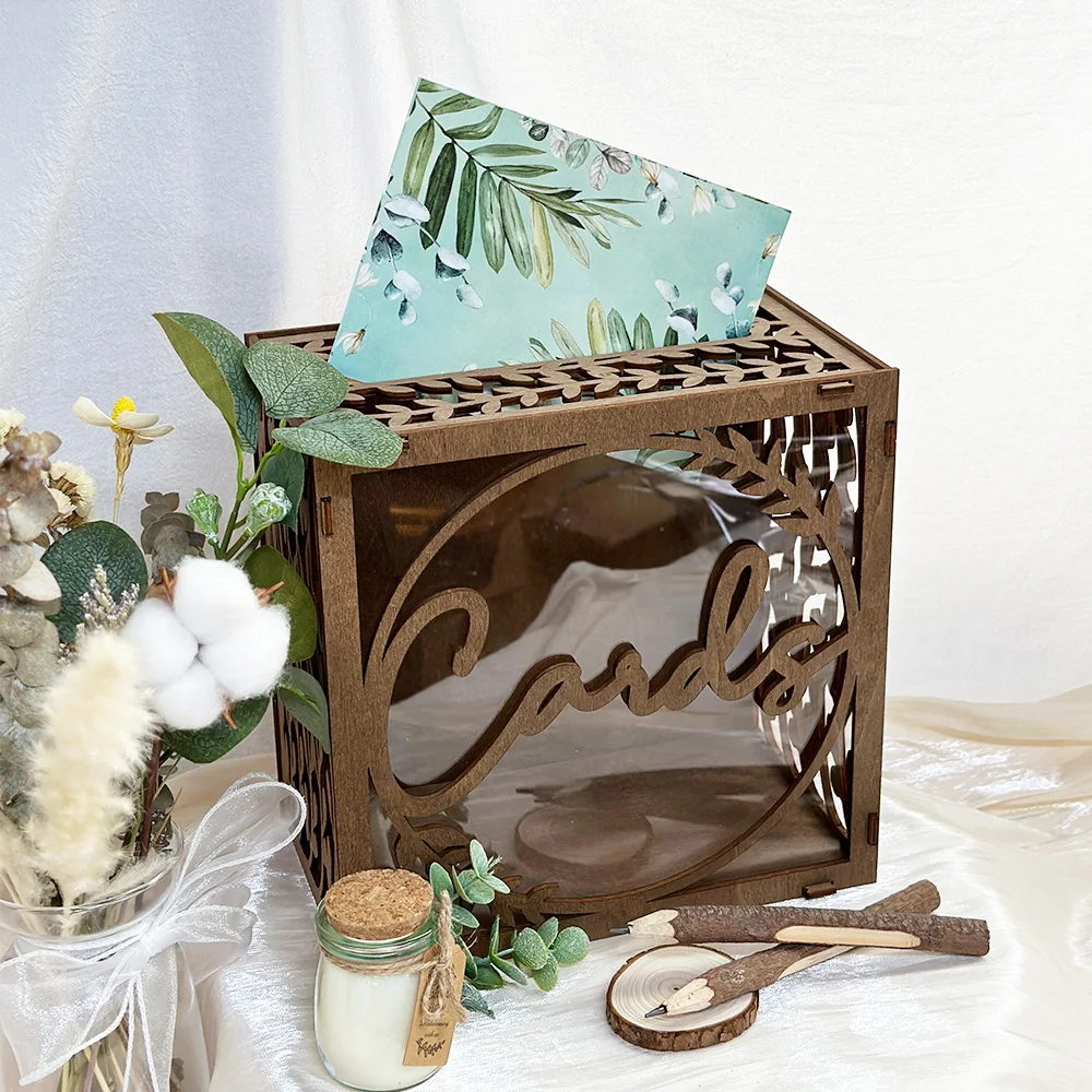 1pcs Light Brown Wedding Card Box for Baby Shower Birthday Graduation Party Decor Rustic Wedding Decorations