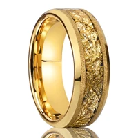 Golden Tungsten Carbide Ring 8mm/6mm Frosted Golden Leaf Men's Engagement Ring Novelty Style for Wedding Daily Wear