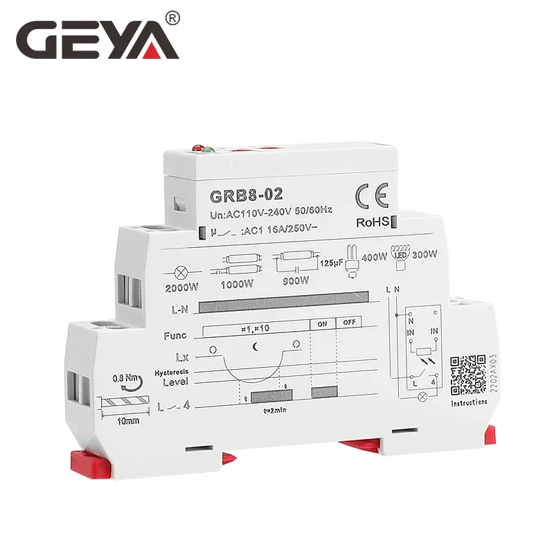 GEYA GRB8-01/02 przełącznik zmierzchu AC110V-240V czujnik światła uliczne szyna Din przekaźnik modułowy 16A automatyczne przełączanie