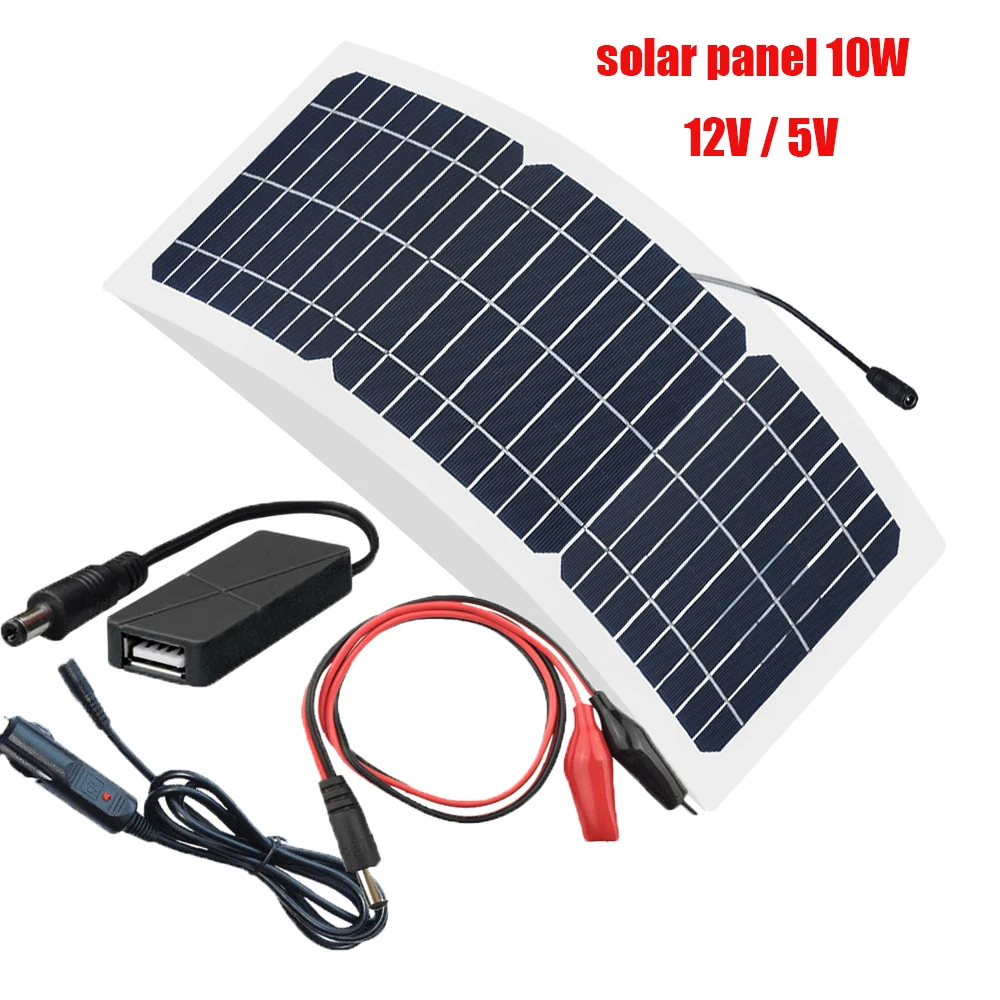 10W 12V 5V Solar Panel kit Flexible Monocrystalline Battery New Hot Sale Product High Efficiency Charge for Home/Outdoor/Car