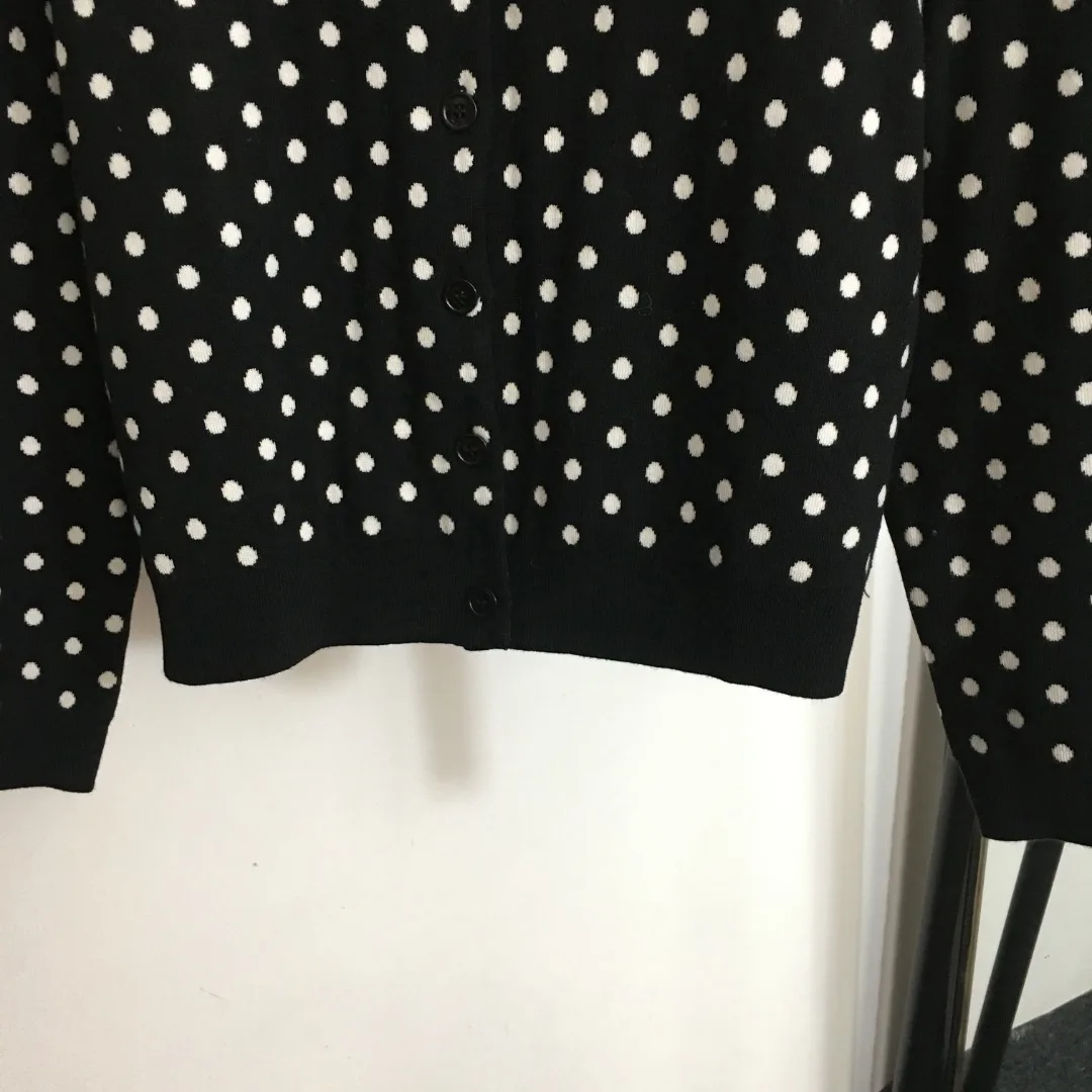 여성 라운드넥 레터 웨이브 포인트 긴팔 가디건, 짧은 니트웨어, 캐주얼 패션, 가을 겨울 신상, 19865456760