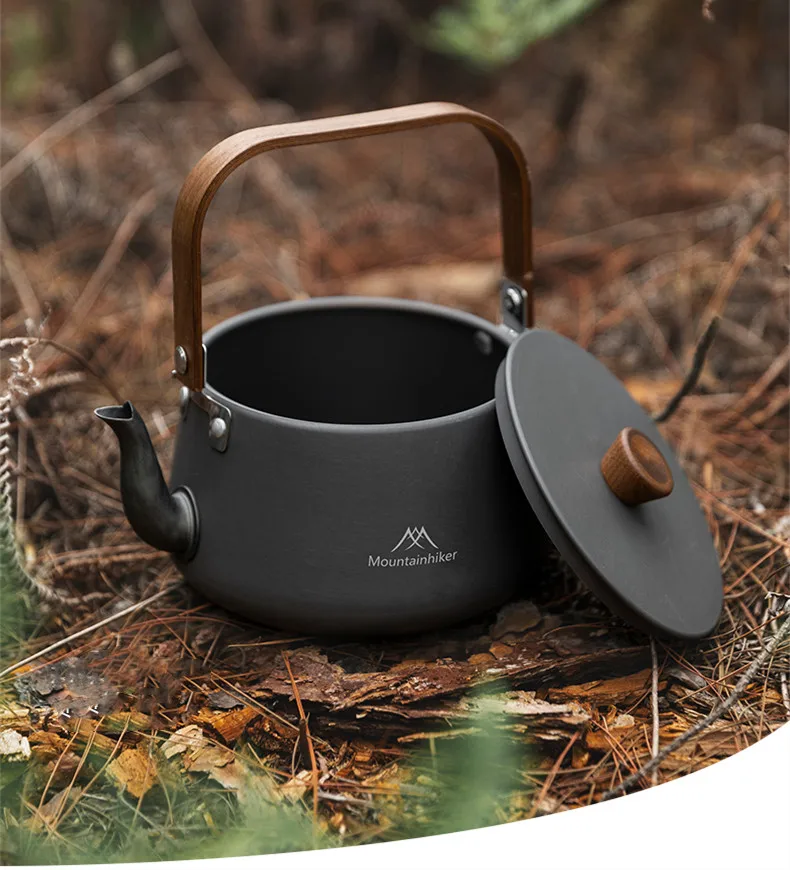 Description Picture 2 of itemOutdoor Camping Aluminium Kettle Mountainhiker 1.1L Picnic Portable Walnut Handle Multi-ring Poly Boil Tea Kettle & Storage Bag