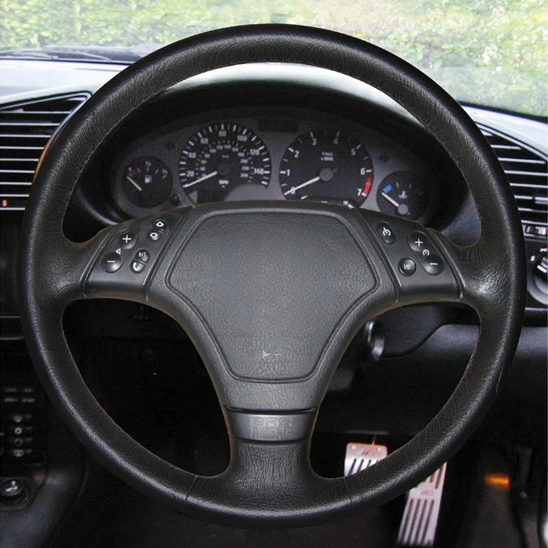 DIY 블랙 스티어링 휠 커버, 부드러운 인조 가죽 자동차 스티어링 휠 커버, BMW E36 E46 E39