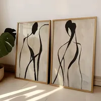 2pcs Abstract Black Beige Line Canvas Poster Picture Art Wall Printed Matter Minimalist Female Figure Living Room Home Decoratio