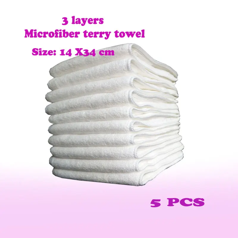 

5 pcs 3 Layers Microfiber Terry Towel Cloth Diaper Inserts Baby Products Fitted Diapers Baby Cloth Nappy Liners Size 13X34