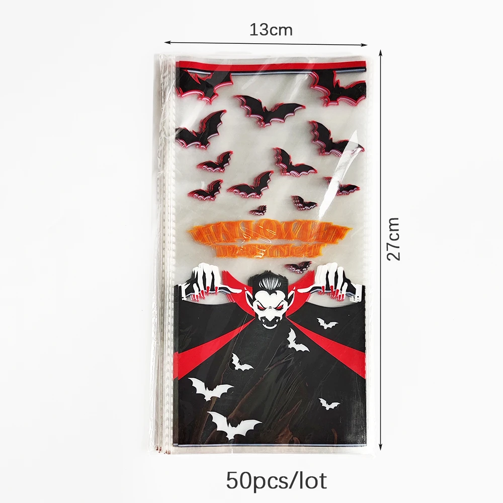 50 Stück Halloween-Süßigkeiten-Geschenktüten, transparente Plastiktüten, Kürbis, Fledermaus, Spinne, Geist, Snacks, Geschenkverpackung, Halloween-Dekoration 2026 – Detail 14