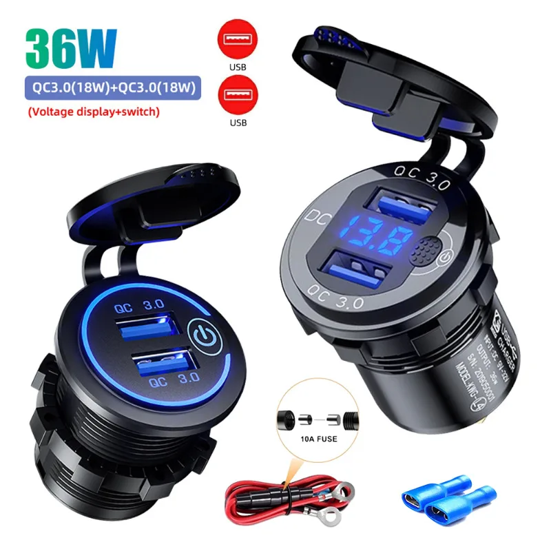 Motorrad USB Ladebuchse 54W Wasserdicht - Dual QC3.0 & PD Mit LED-Spannungsmesser