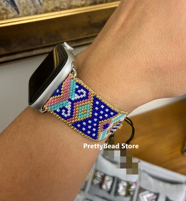 

Лидер продаж, новый дизайн, роскошные бусины «Миюки», ремешок для Apple Watch Band Fitness 38/40/42/44 мм, умный ремешок для Apple Watch Band