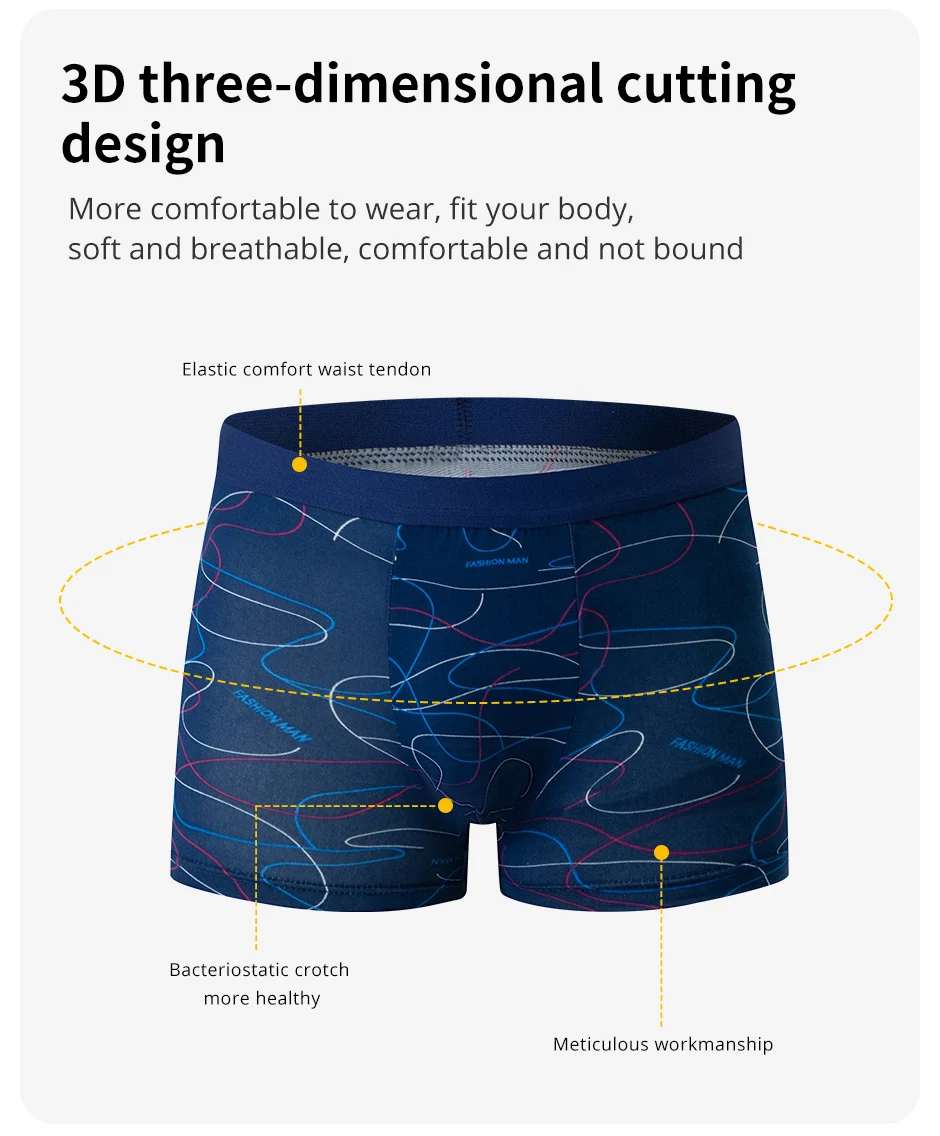 4er-Pack Europäische und Amerikanische Größe Herren Bedruckte Modische Boxershorts Komfortable Herren Unterwäsche in Übergröße Strand-Badehosen – Detail 5