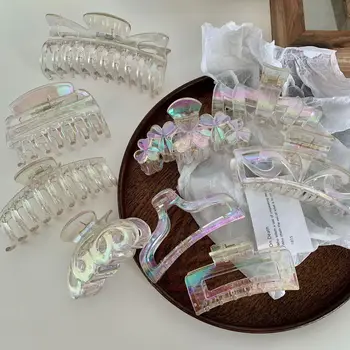 투명 아크릴 머리핀 인어 큰 기하학적 상어 클립 헤어 액세서리, 한국 패션, 눈부신 색상, 여성 및 여아용