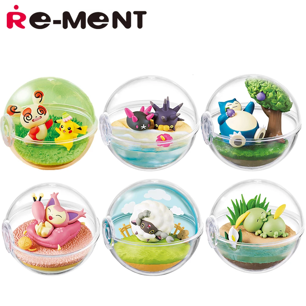 Originale Rifornito Re-Ment Pokemon Terrarium Collection Happy Days Pikachu Spinda Snorlax Wooloo Mini Figure Modello Giocattoli Regali