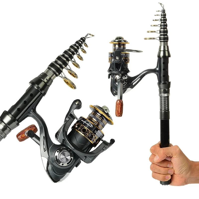 Fishing Set Full Kits With Telescopic Fishing Rod 1.5M 1.8M 2.1M 2.4M And Spinning Reel Baits Hooks Travel Pole Set