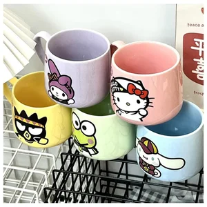 Sanrios Cartoon My Melody Hellokittys XO Printing Series Cute Mug Kawaii Ceramic Water Cup Office Coffee Cup Breakfast Milk Cups