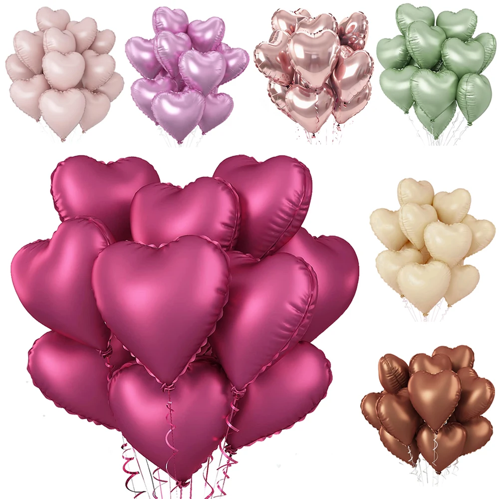 10-Pack Rose Red & Pink Heart Foil Balloons for Romantic Celebrations