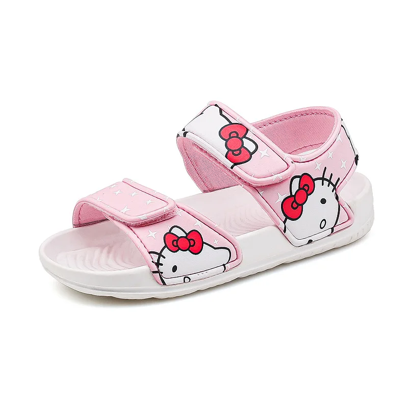 Hello Kitty, novedad de verano, sandalias con estampado de dibujos animados para niños, zapatos de playa con punta abierta para niñas, sandalias bonitas para bebés