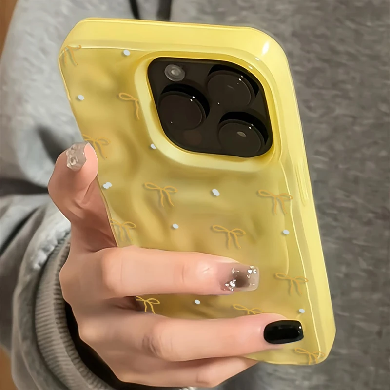 Chic Yellow Bow Pattern Wrinkled Texture Soft Phone Case