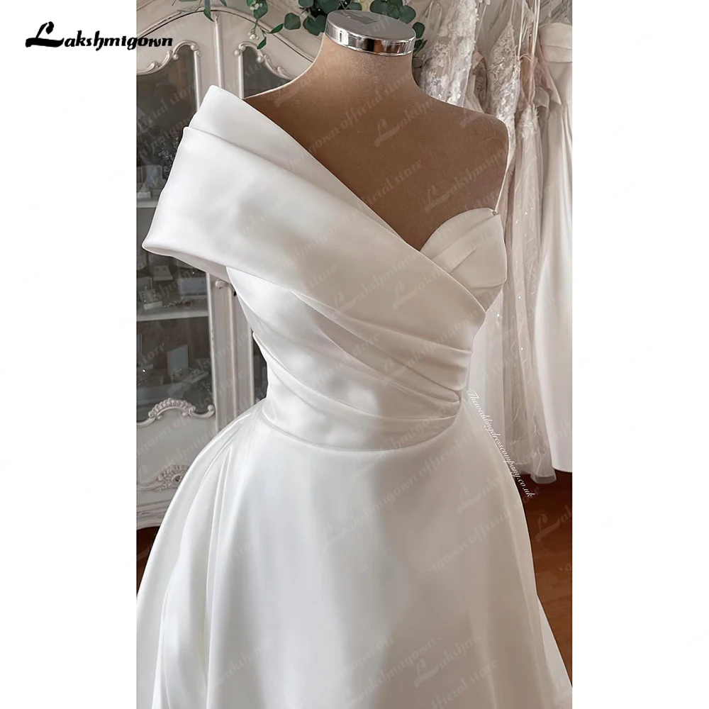 Lakshmigown One Shoulder Satin V-Neck A Line Wedding Dresses Court Train Bridal Gowns vestido de casamento 2