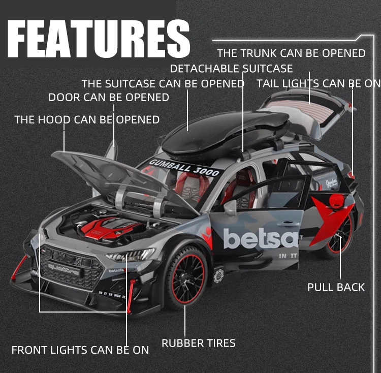 1:24 Audi Rs6 Sports Diecast Model Car Lights Sounds