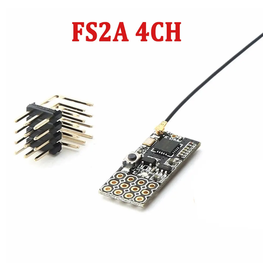 Récepteur FS2A 4CH AFHDS 2A Mini PWM pour Flysky i6 i6X i6S, connecteurs servo et antenne visibles.